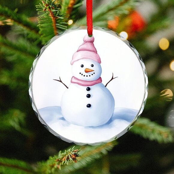 NEW - Glass Circular Ornament Pendant - Snowman - Picture 2 of 8